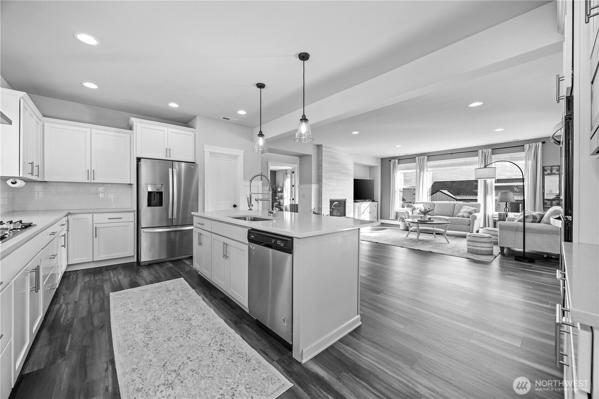 Minimalist kitchen with stone island
